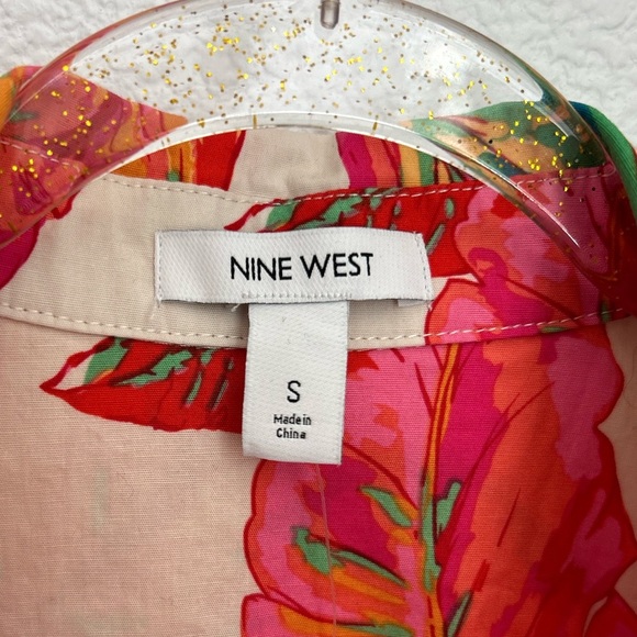 NINE WEST Farm Rio vibes Tropical Tie-Front Button Down Shirt - Picture 5 of 14